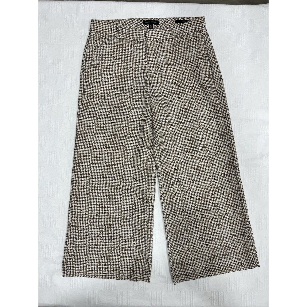 Banana Republic Blake Crop Pants Womens 6 Tan White Flat Front Wide Leg RN54023